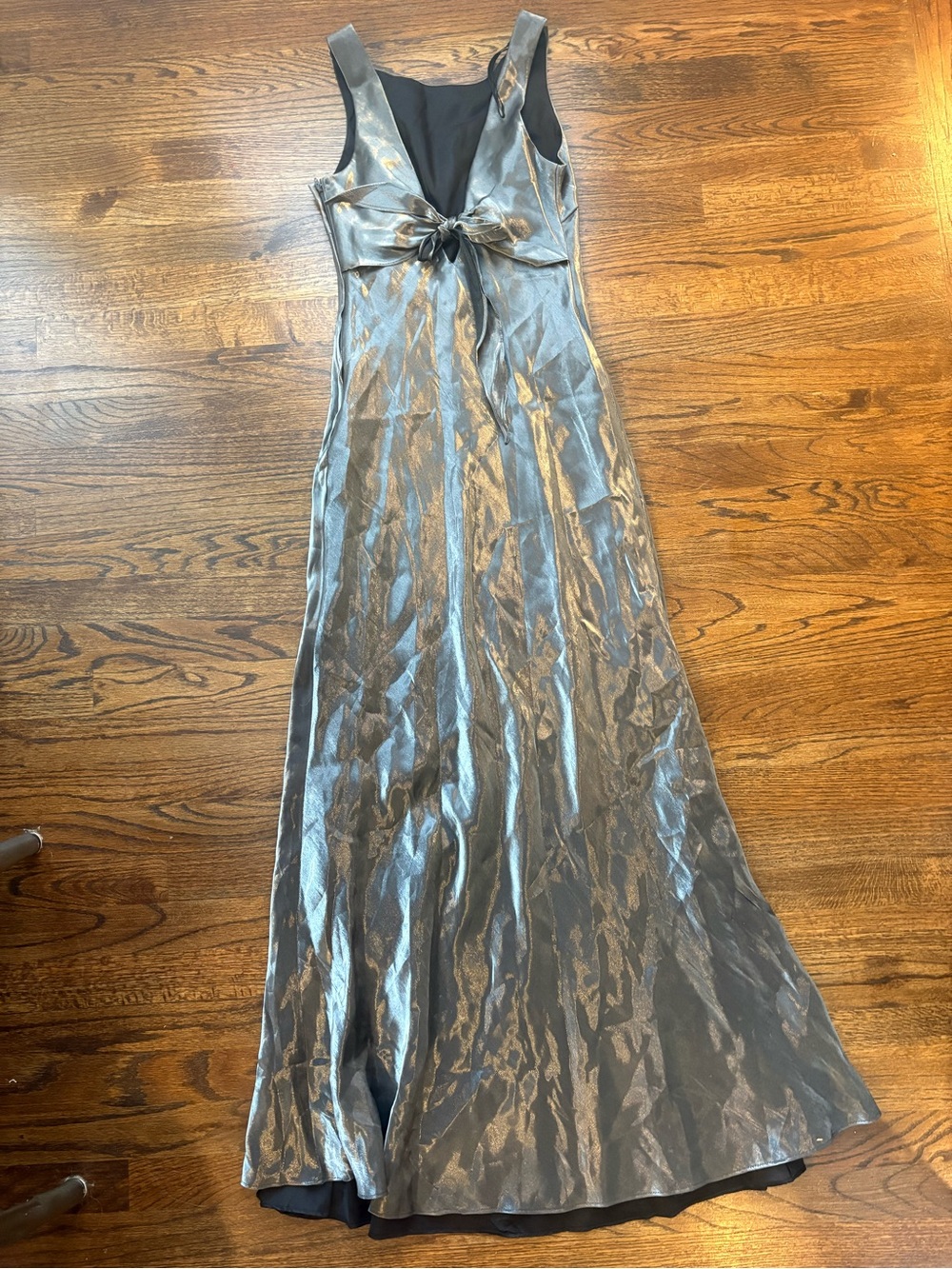 Vintage 1990's De Laru by Sheila Yen Silver Maxi Dress with Front Knot Detail